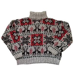 Vintage Delia McKain Fair Isle Cotton Turtleneck Sweater Nordic Ski 90s Womens M